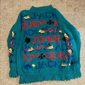 Vintage Teal Motif Women's Sweater - Joker King Queen Design